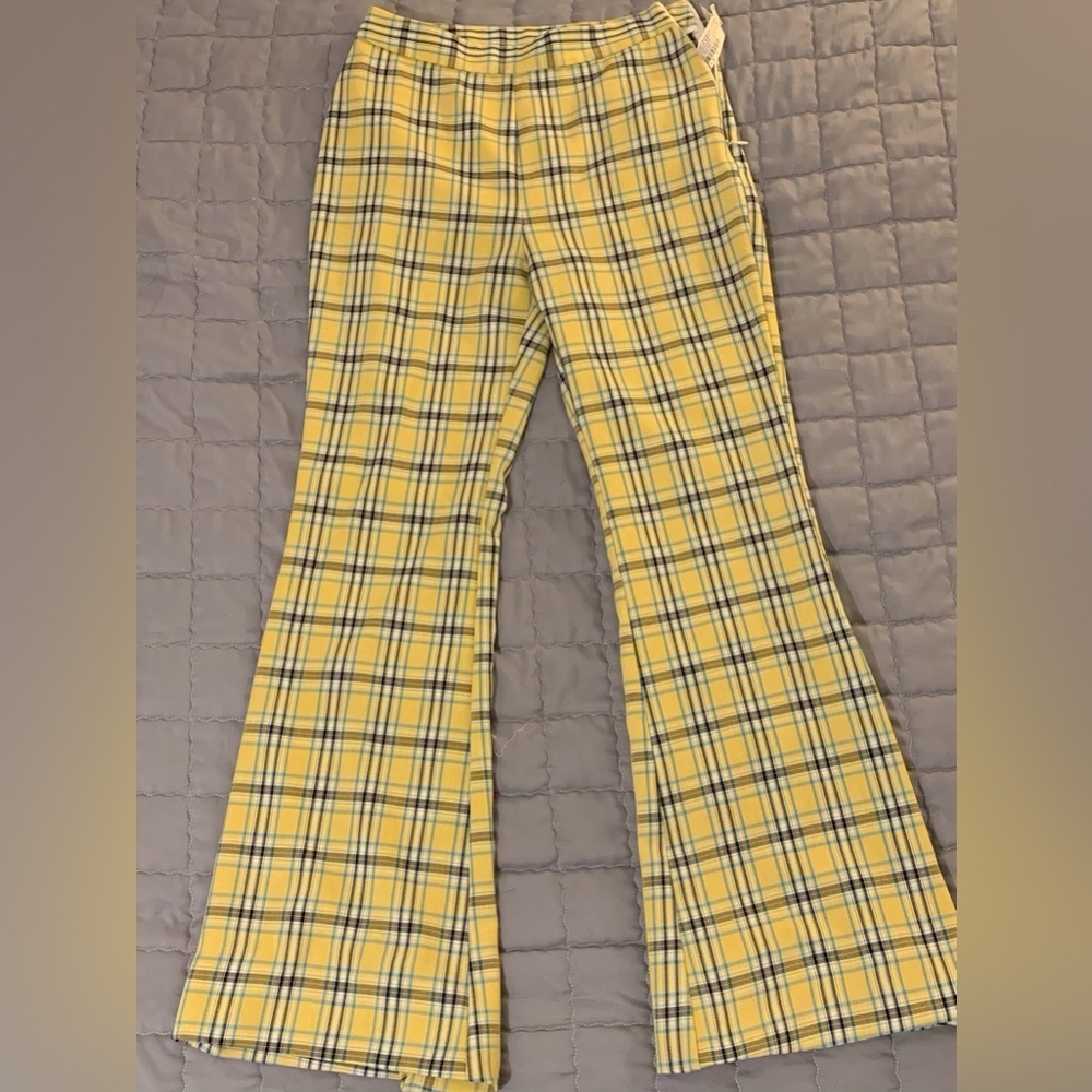 Yellow plaid flared pants